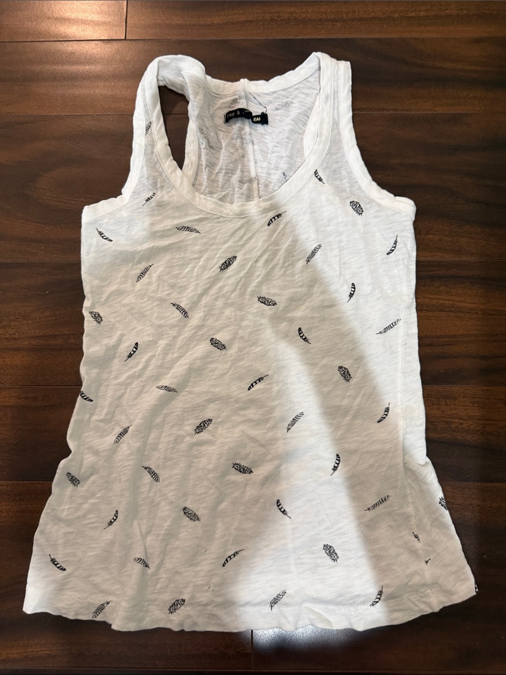 rag & bone White Racerback Tank with Black Feather Motif